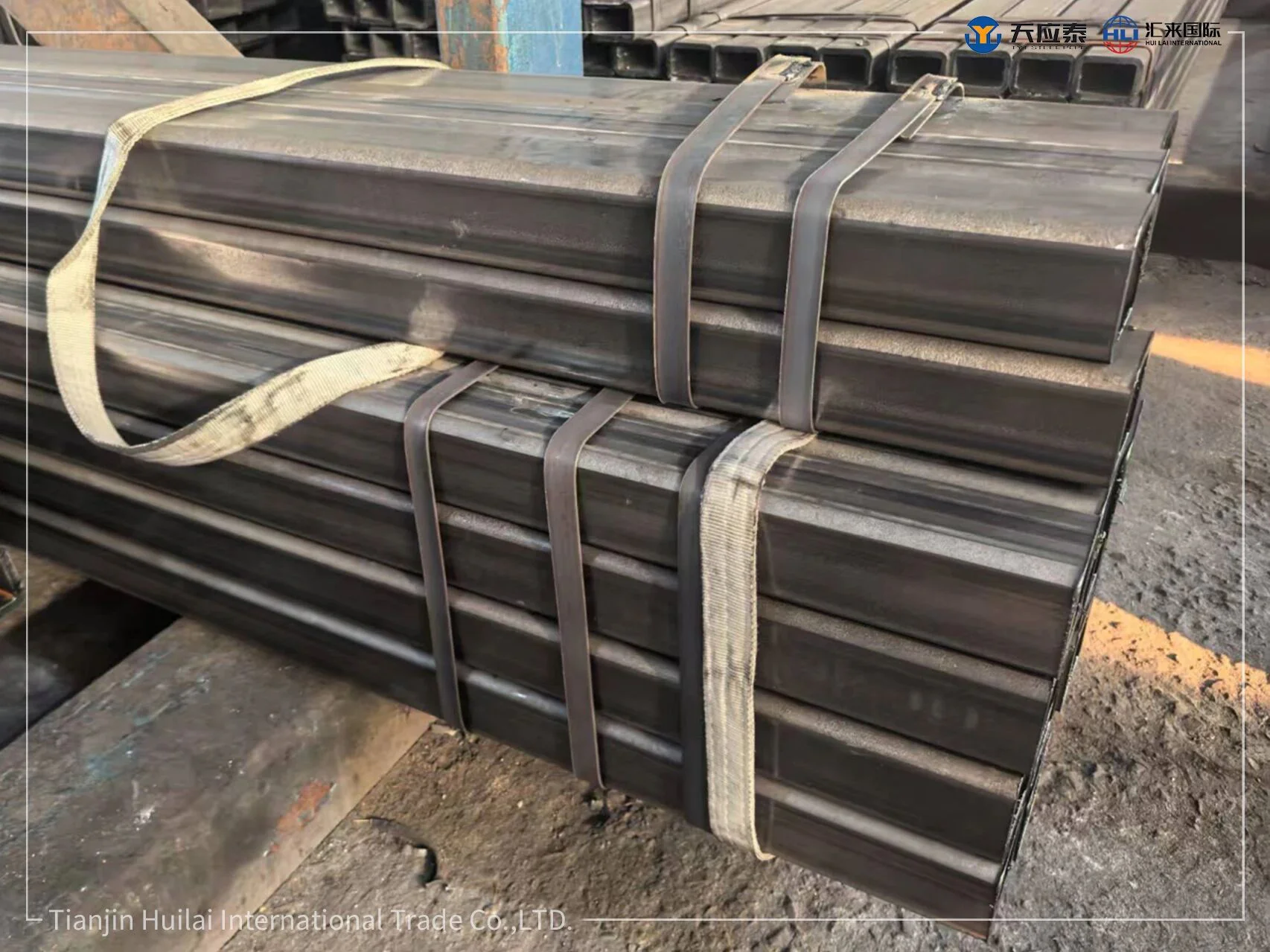 Bundles of thick-wall square and rectangular hollow sections in the factory